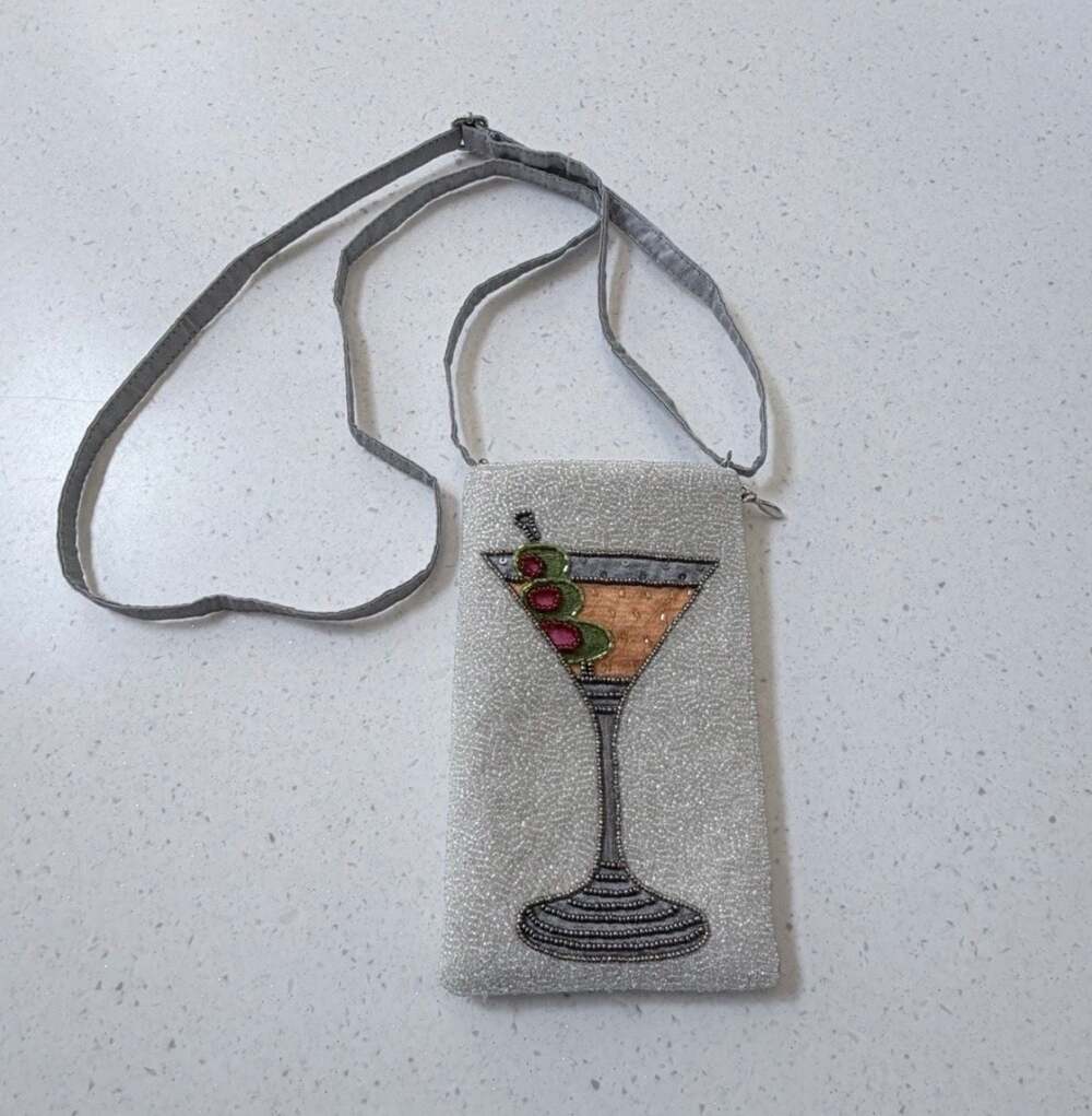 Bamboo Trading Company Beaded Martini Glass Crossbody Phone Bag